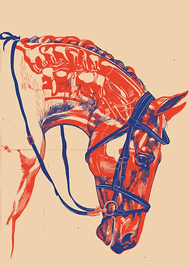 Red and Blue Horse Head Illustration