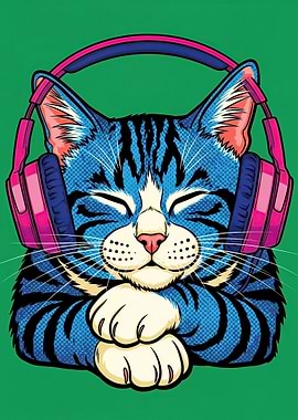 Cool Cat Listening to Music