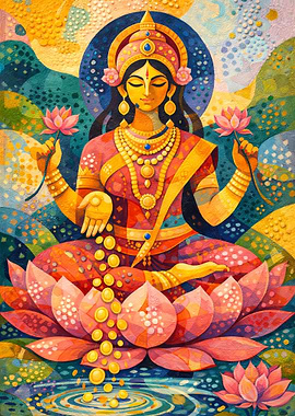 Goddess Lakshmi seated on a lotus