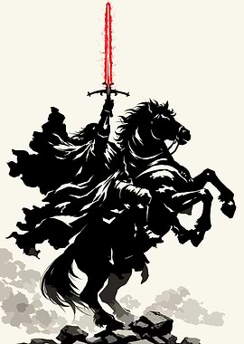 Warrior on Horseback with Fiery Sword