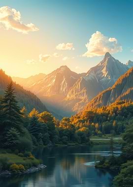 Sunrise Over Mountain Lake