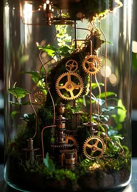 Terrarium with Gears and Plants
