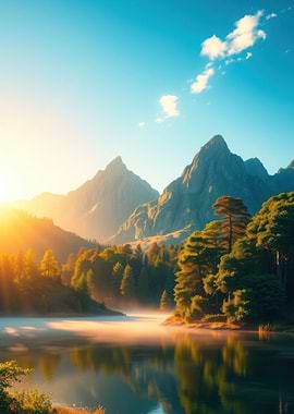 Misty Mountain Lake Sunrise