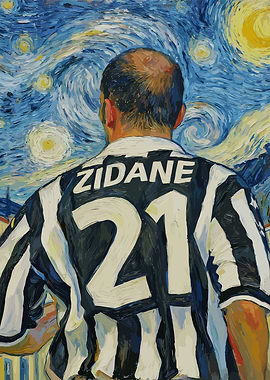 Zidane Juventus Jersey Starry Night Painting