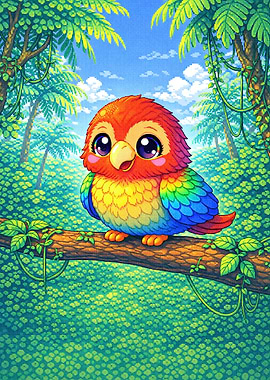 Cute Rainbow Parrot in Jungle