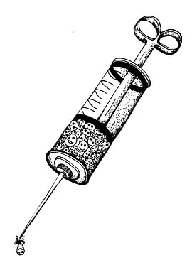 Syringe with smiley faces