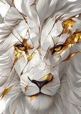 Majestic White Lion with Gold Accents