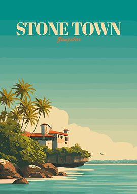 Stone Town Zanzibar Vintage Poster