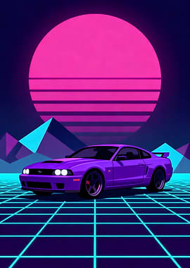 Retro Purple Sport Car Sunset