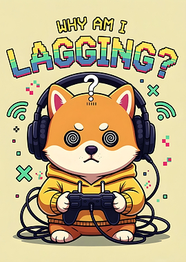 Shiba Inu Gamer with 'Why Am I Lagging?'