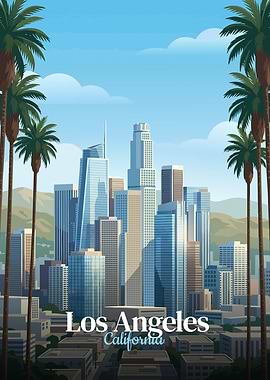 Los Angeles Skyline with Palm Trees