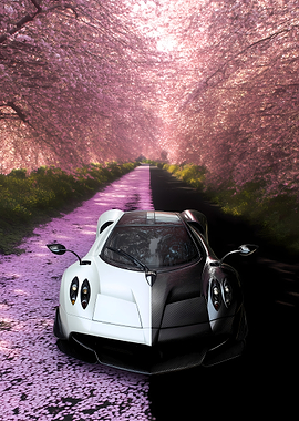 Dual-tone supercar amidst cherry blossoms