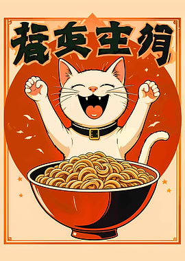 Happy Cat with Noodles