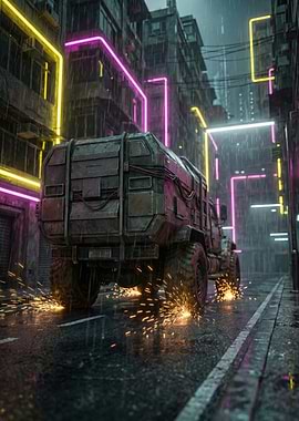 Cyberpunk Truck in Neon Alley