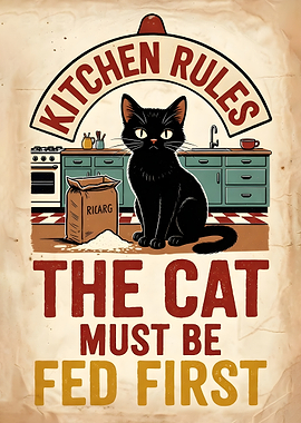 Black Cat Kitchen Rules Poster