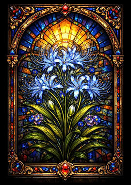 Stained Glass Blue Flowers