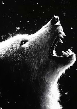 Fierce Wolf Howling in Darkness