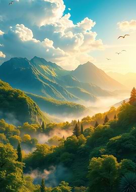 Misty Mountain Landscape at Sunrise