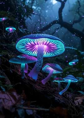 Bioluminescent Mushrooms in Enchanted Forest