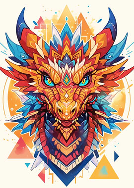 Vibrant Dragon Head with Geometric Patterns