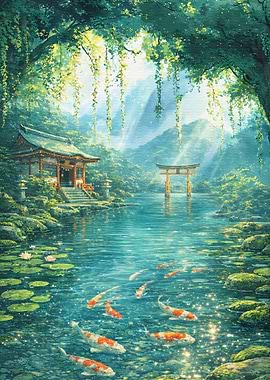 Serene Japanese Garden with Koi Pond