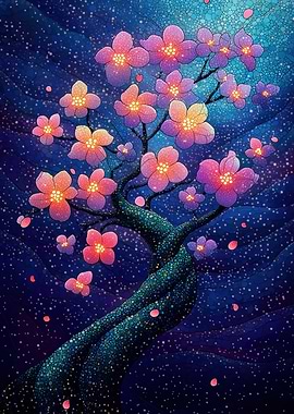 Enchanted Cherry Blossom Tree at Night