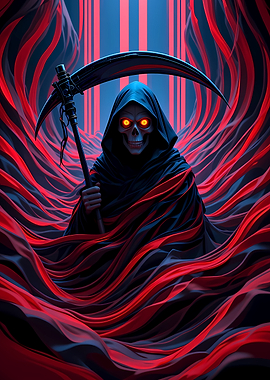Grim Reaper with Scythe on Abstract Background