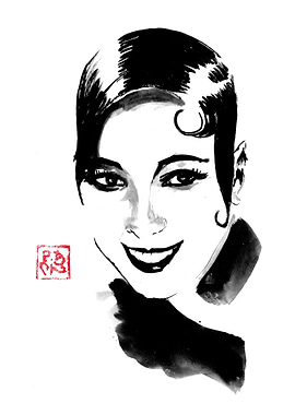 Ink Portrait of a Smiling Woman