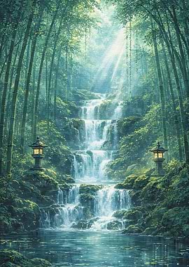 Enchanting Bamboo Forest Waterfall