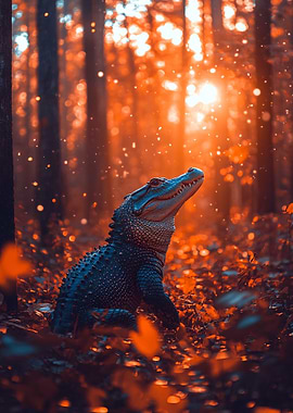 Alligator in a magical forest
