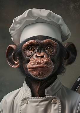 Chimpanzee Chef with Knife