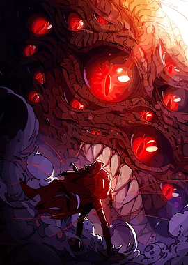 Hero confronts a monstrous entity