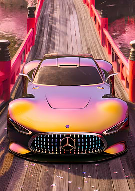 Futuristic Mercedes on Japanese Bridge