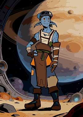 Blue Alien Character in Space