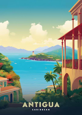 Antigua Caribbean Travel Poster