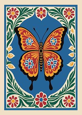 Butterfly with Floral Border