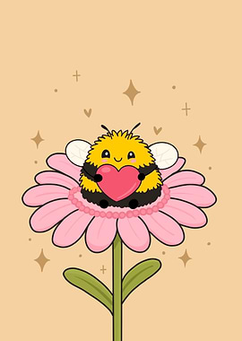 Cute Bee on a Flower with Heart