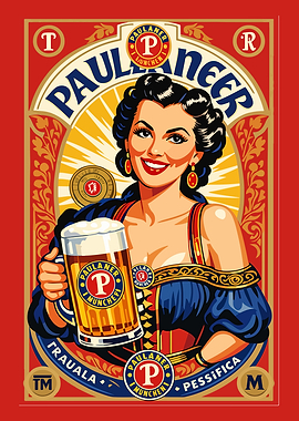 Paulaner Beer Woman with Mug