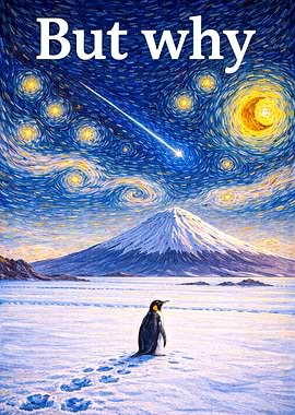 Penguin Under Starry Night Sky