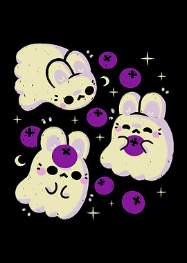 Cute Bunny Ghosts and Blueberries