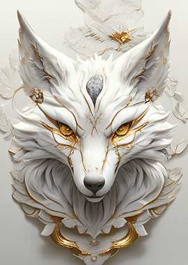 White and Gold Fox Mask