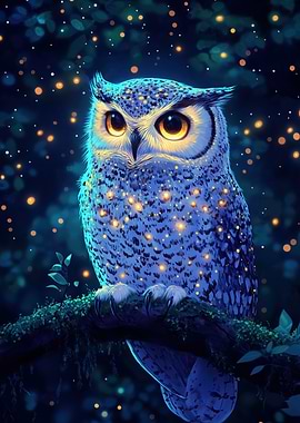 Enchanted Owl in a Starry Forest