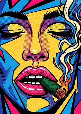 Woman smoking a cigar, pop art style