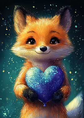 Cute Fox Holding a Heart Balloon
