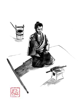 Samurai Seated with Katana