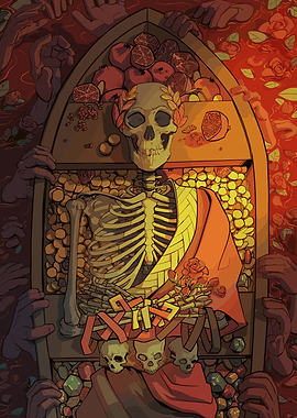 Skeleton in a Sarcophagus with Treasures