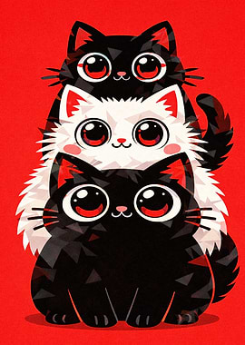 Stack of Cute Cartoon Cats