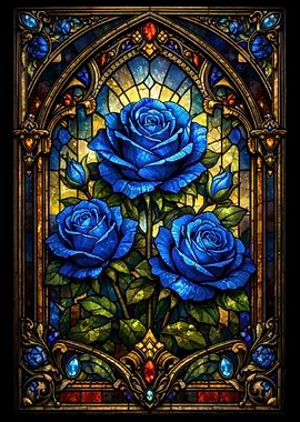 Blue Roses Stained Glass Art