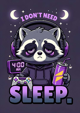 Tired Raccoon Gamer at 4 AM