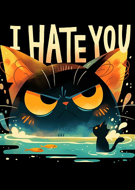 Angry Cat with 'I Hate You' Text